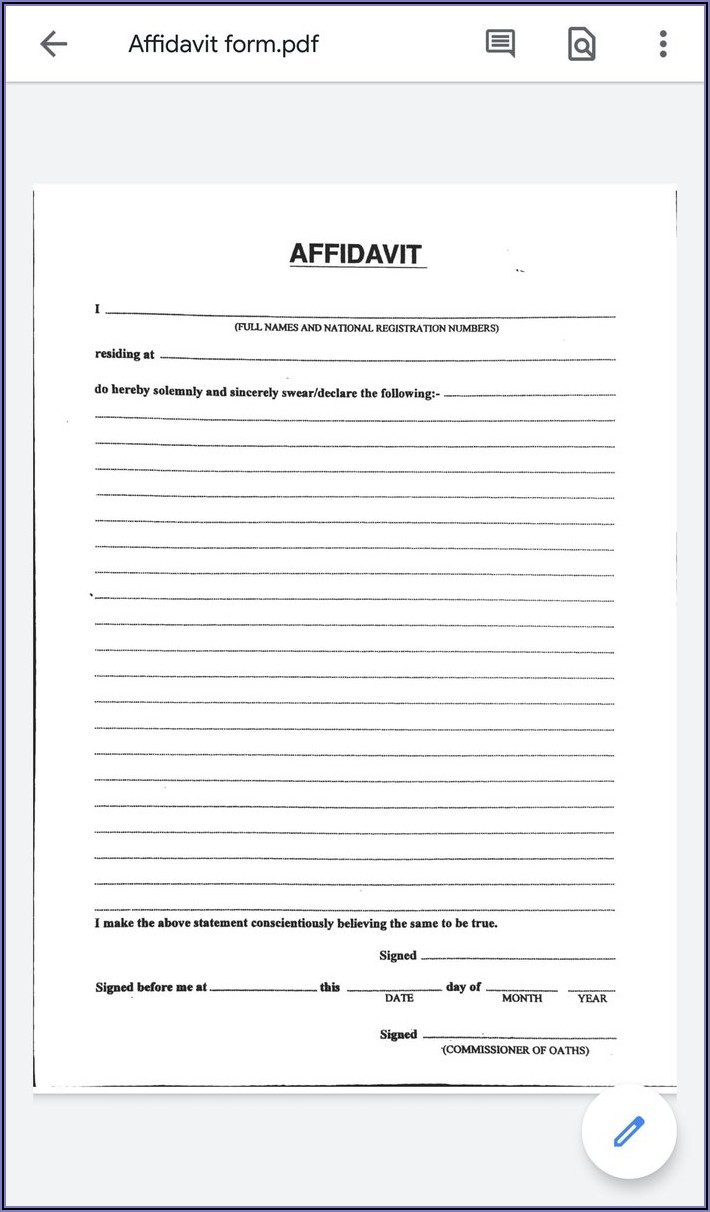 Printable Affidavit Form Zimbabwe Pdf