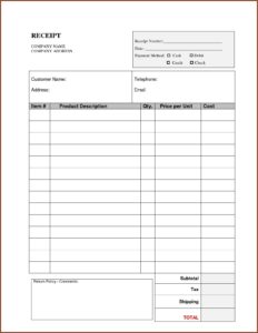 Printable Receipt Forms