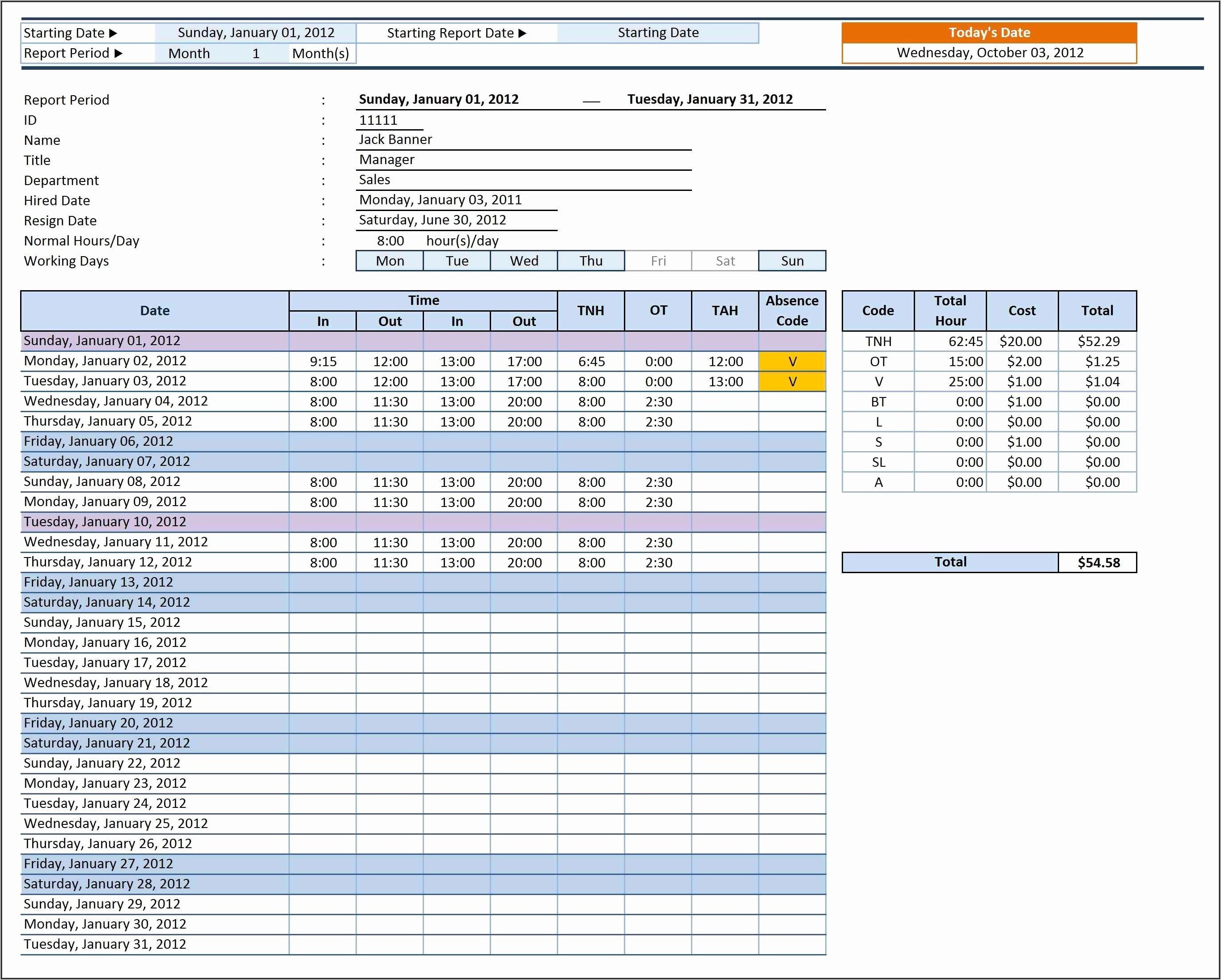 Project Time Tracking Excel Template