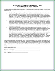 Public Liability Insurance Waiver Form