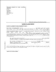 Quit Claim Deed Form Massachusetts