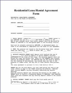 Rental Agreement Form Free Printable