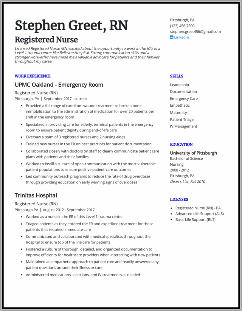 Resume Templates For Rn's Free