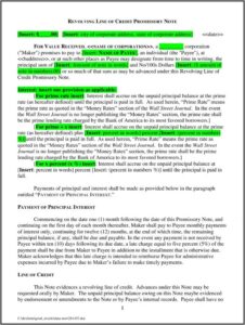 Revolving Line Of Credit Promissory Note Template