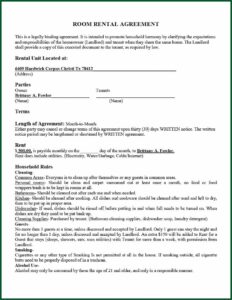 Room Rental Agreement Template California