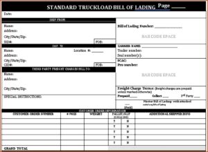 Sample Bill Of Lading Template