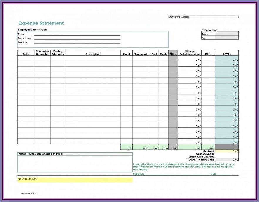 Sample Employee Expense Report Form