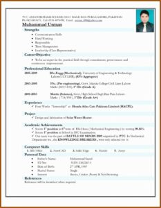 Sample For Curriculum Vitae