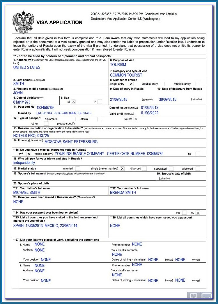 Sample Indian Visa Application Form For Us Citizen