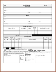 Sample Ocean Bill Of Lading Form