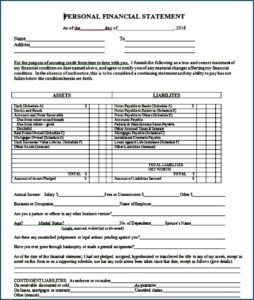 Sample Personal Financial Statement Template