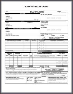 Samples Of Bill Of Lading Forms