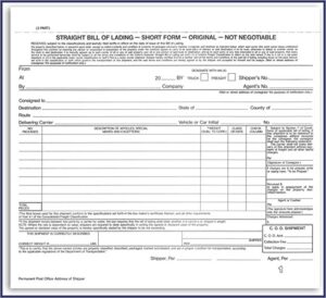 Short Form Straight Bill Of Lading