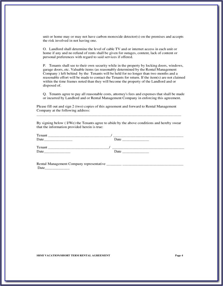 Short Term Rental Agreement Forms