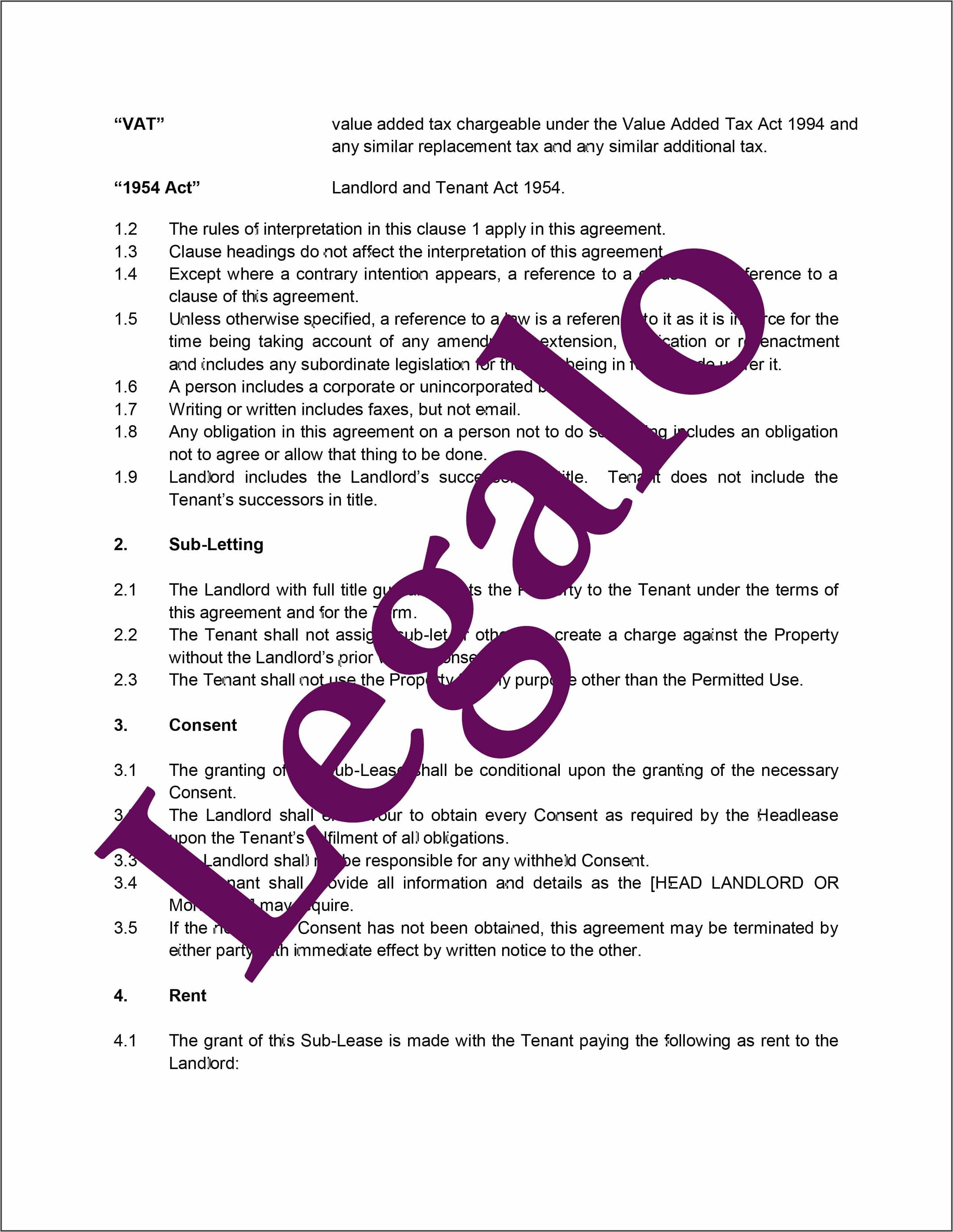 Simple Sublease Agreement Template Uk