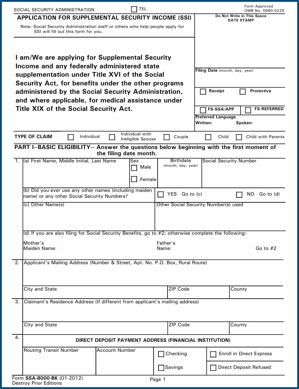 Social Security Disability Application Forms Printable