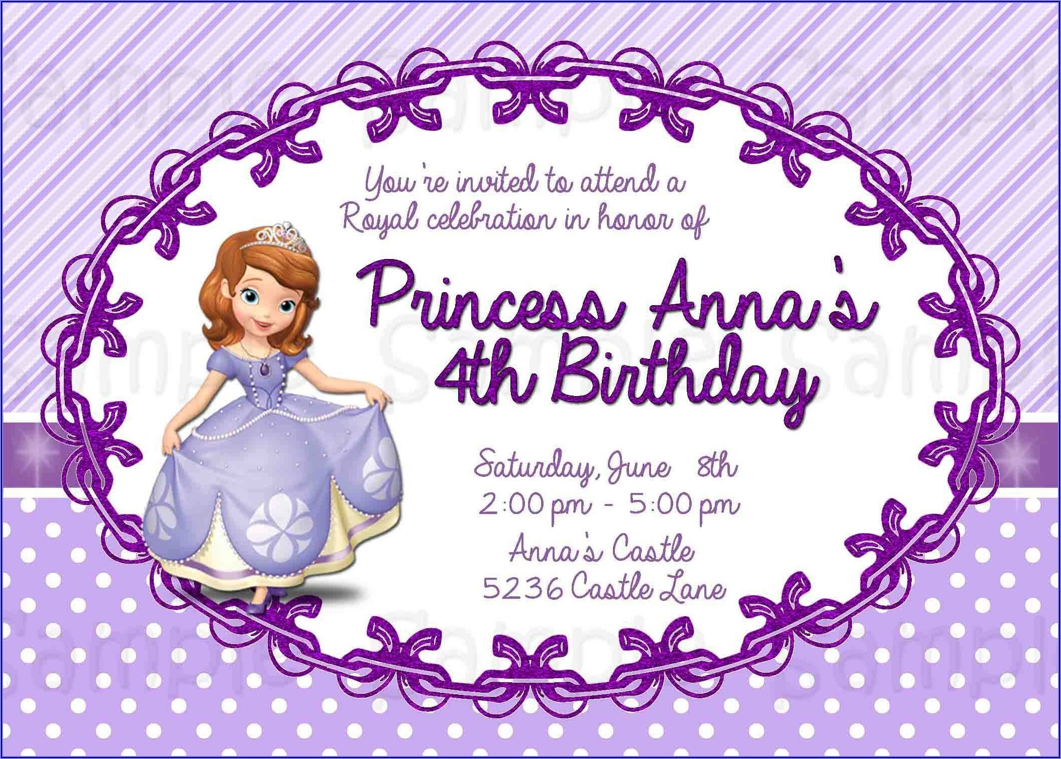 Sofia The First Birthday Invitation Card Template Free Download