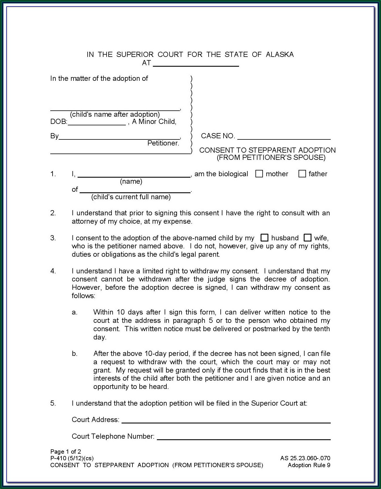 Stepparent Adoption Form Ga