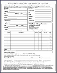 Straight Bill Of Lading Short Form Excel