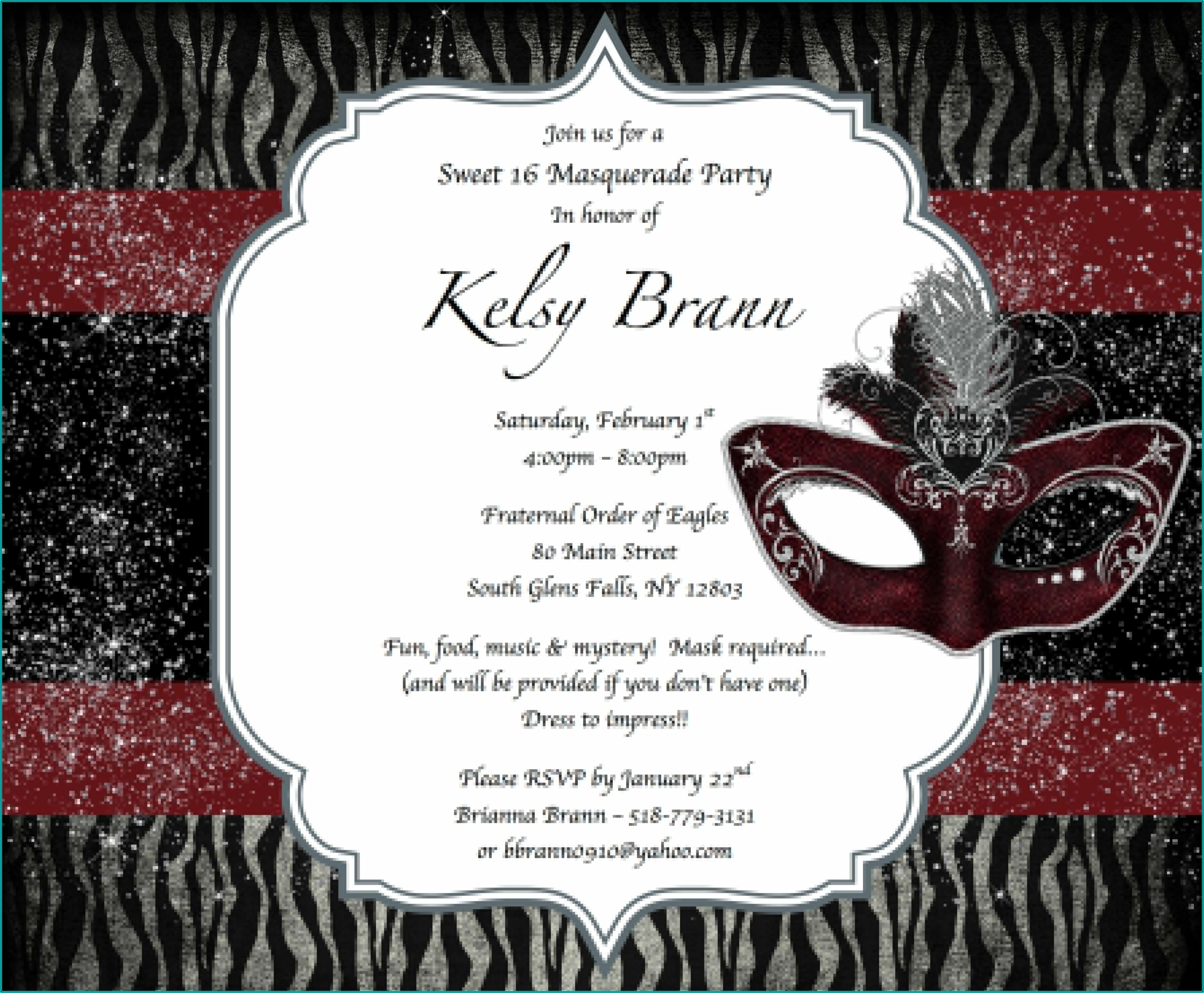 Sweet 16 Masquerade Party Invitations