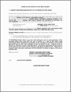Template For 3 Day Eviction Notice