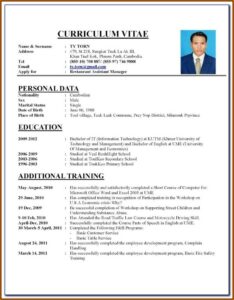 Template For Curriculum Vitae Free Download