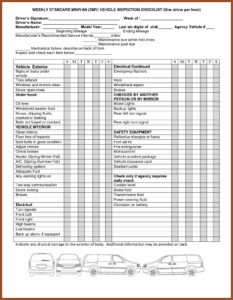 Vehicle Inspection Checklist Form Free Download Excel