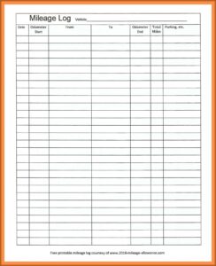 Vehicle Mileage Log Free Printable