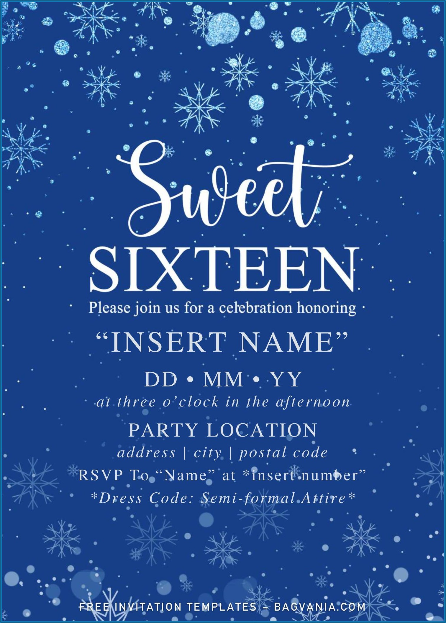 Winter Wonderland Sweet 16 Invitations Templates
