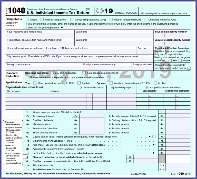 2019 Federal Tax Forms 1040