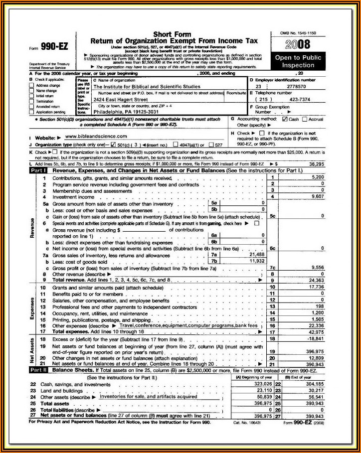501c Non Profit Tax Form