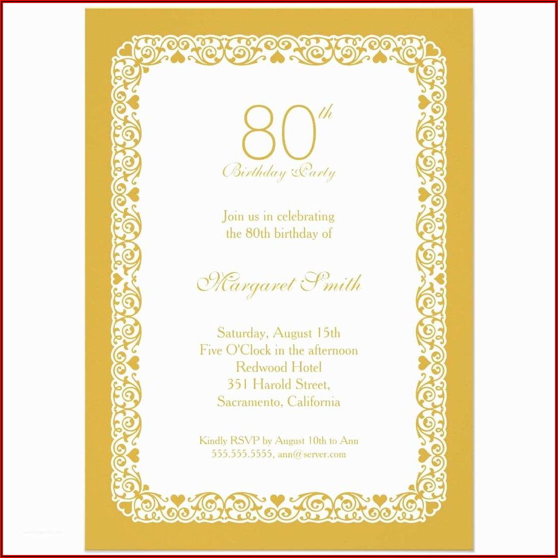 80th Birthday Invitation Sample