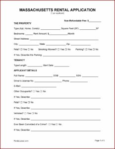 Apartment Rental Application Form Massachusetts