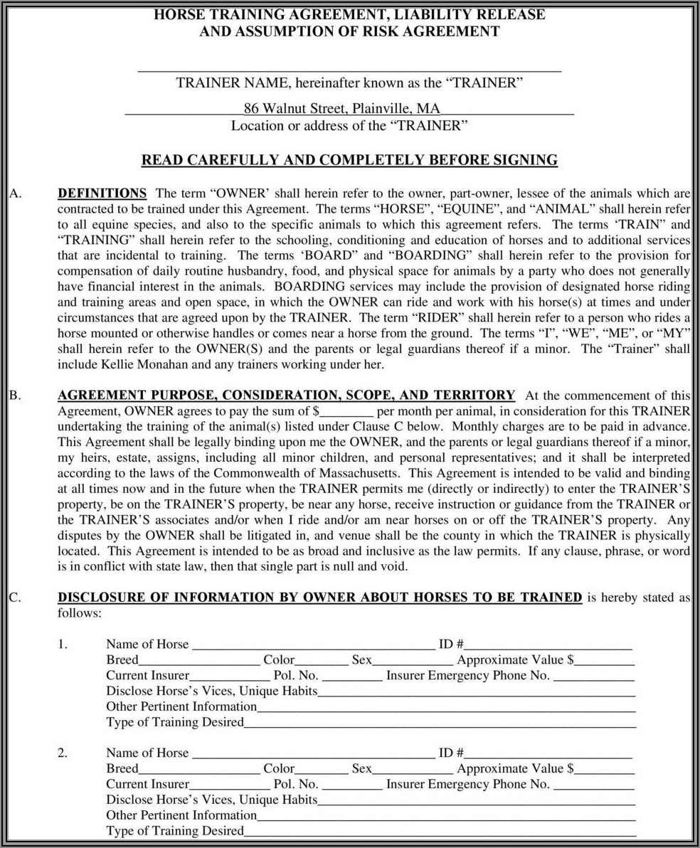 Arizona Equine Liability Release Form