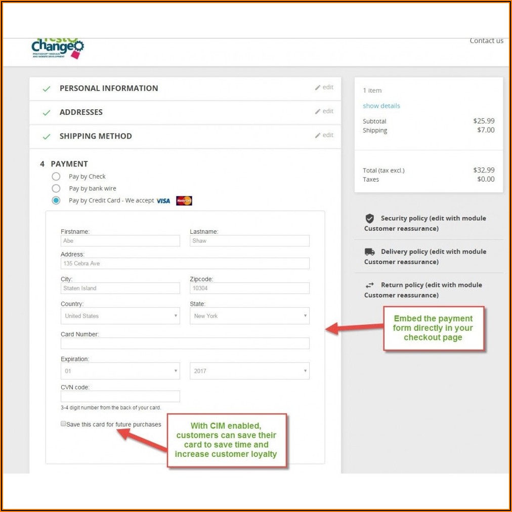 Authorize.net Embed Payment Form