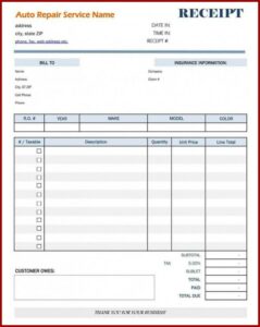 Auto Repair Bill Template