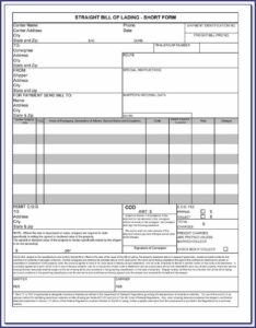Bill Of Lading Example Form