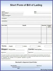Bill Of Lading Sample Form