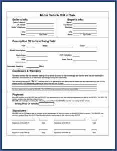 Bill Of Sale Template For Car California
