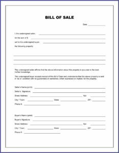 Bill Of Sale Template For Car Free