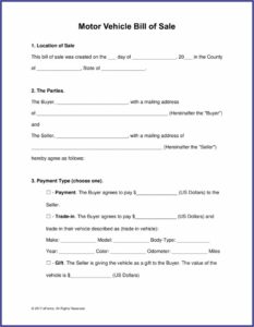 Bill Of Sale Template For Car Georgia
