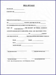 Blank Bill Of Sale Template For Car