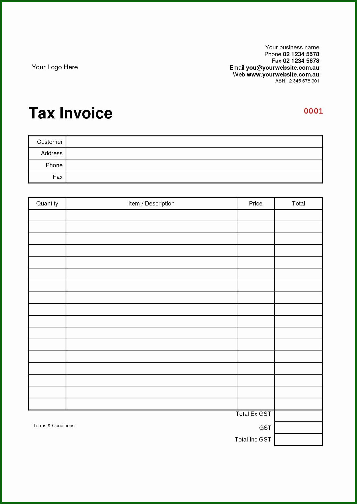 Blank Invoice Template For Word