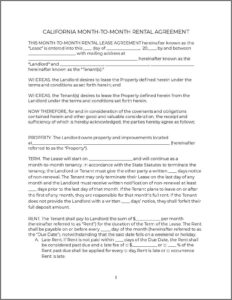 California Residential Lease Agreement Early Termination