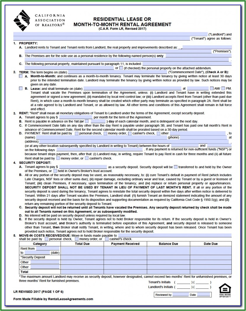 California Residential Lease Form Pdf