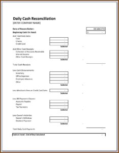 Cash Drawer Reconciliation Form Excel