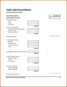 Cash Drawer Reconciliation Form Template