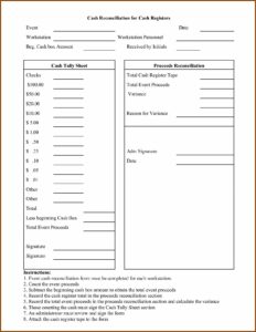 Cash Drawer Reconciliation Sheet