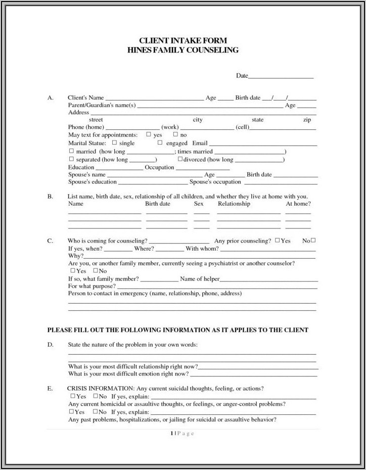 Christian Marriage Counseling Intake Form