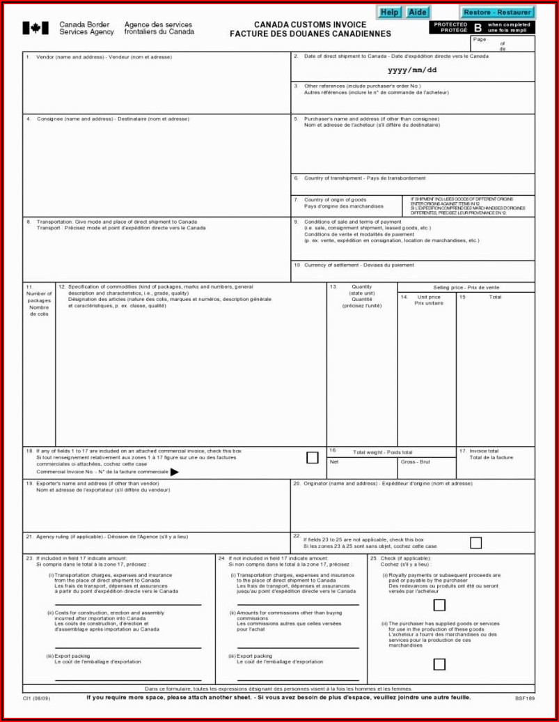 Commercial Invoice Template Canada Fedex
